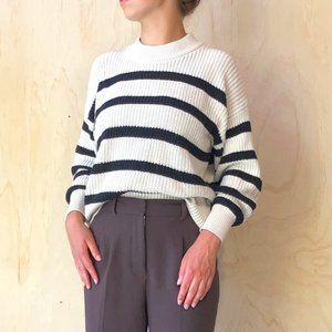Stripped mock-neck knit sweater
